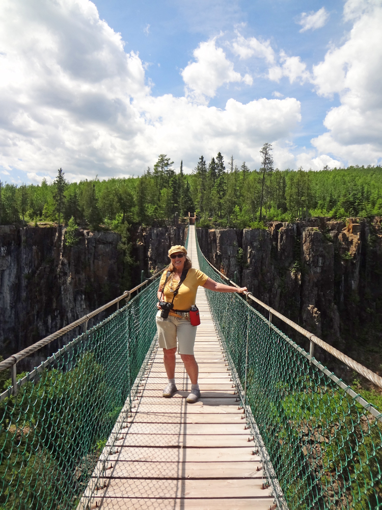 Karen Duquette on Canada's longest foot suspension bridge